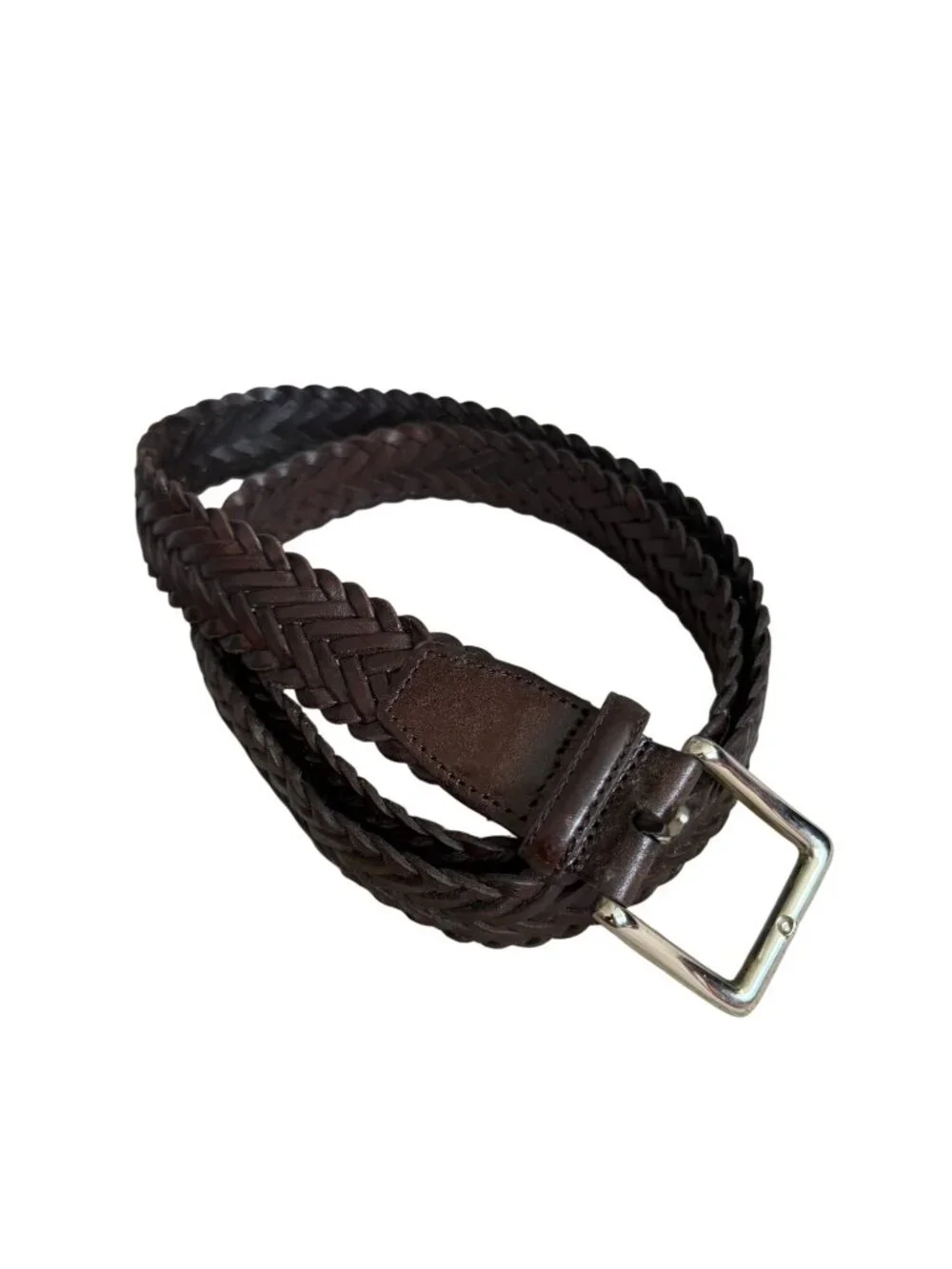 COLE HAAN Men’s Deep Brown Leather Woven Belt Size 44